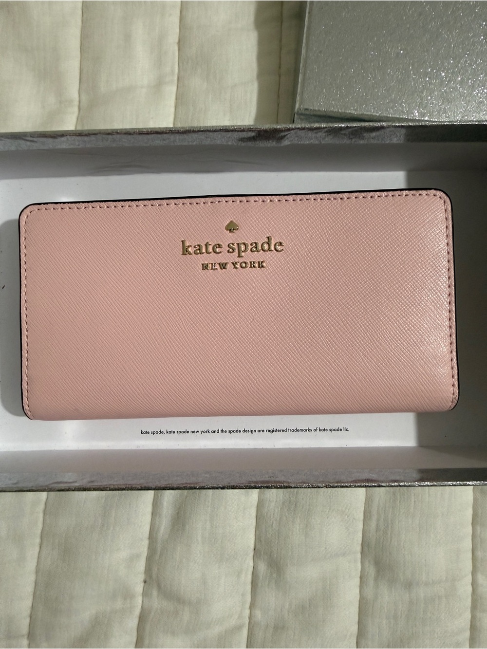 kate spade Pink Saffiano Zip Around Wallet with Gold Logo